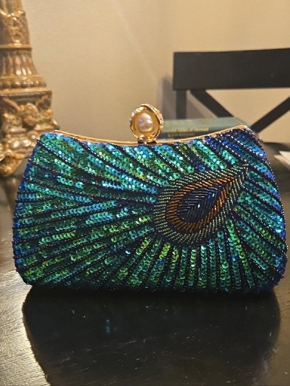 BAIGIO Designer Peacock Clutch Handbag With Beaded Sequence